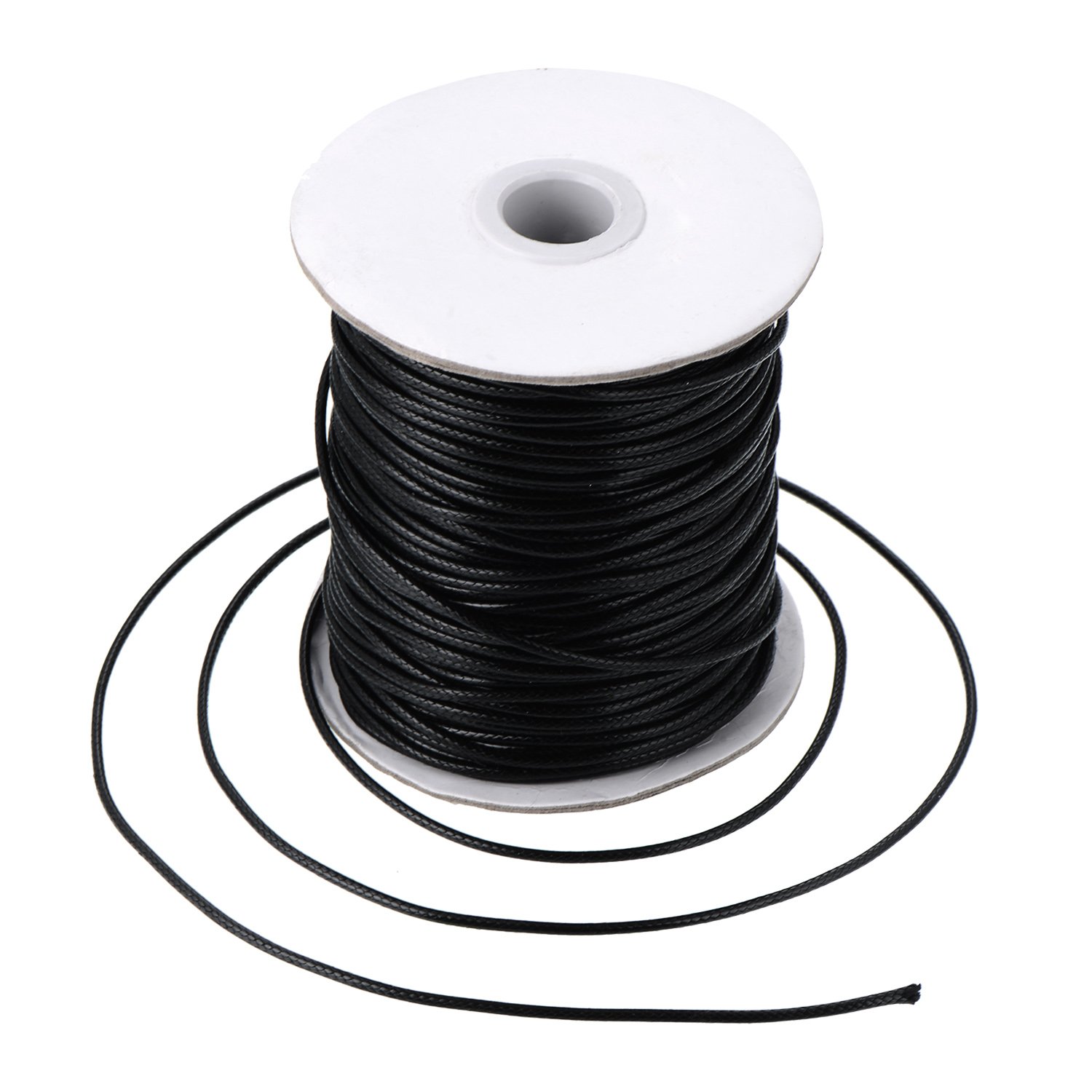 Waxed Cord Imitation Leather Thread Braided Waxed String, Black (80 Meters, 2 mm Diameter)