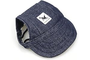 Leconpet Baseball Caps Hats with Neck Strap Adjustable Comfortable Ear Holes for Small Medium and Large Dogs in Outdoor Sun Protection (M, Blue Jeans)