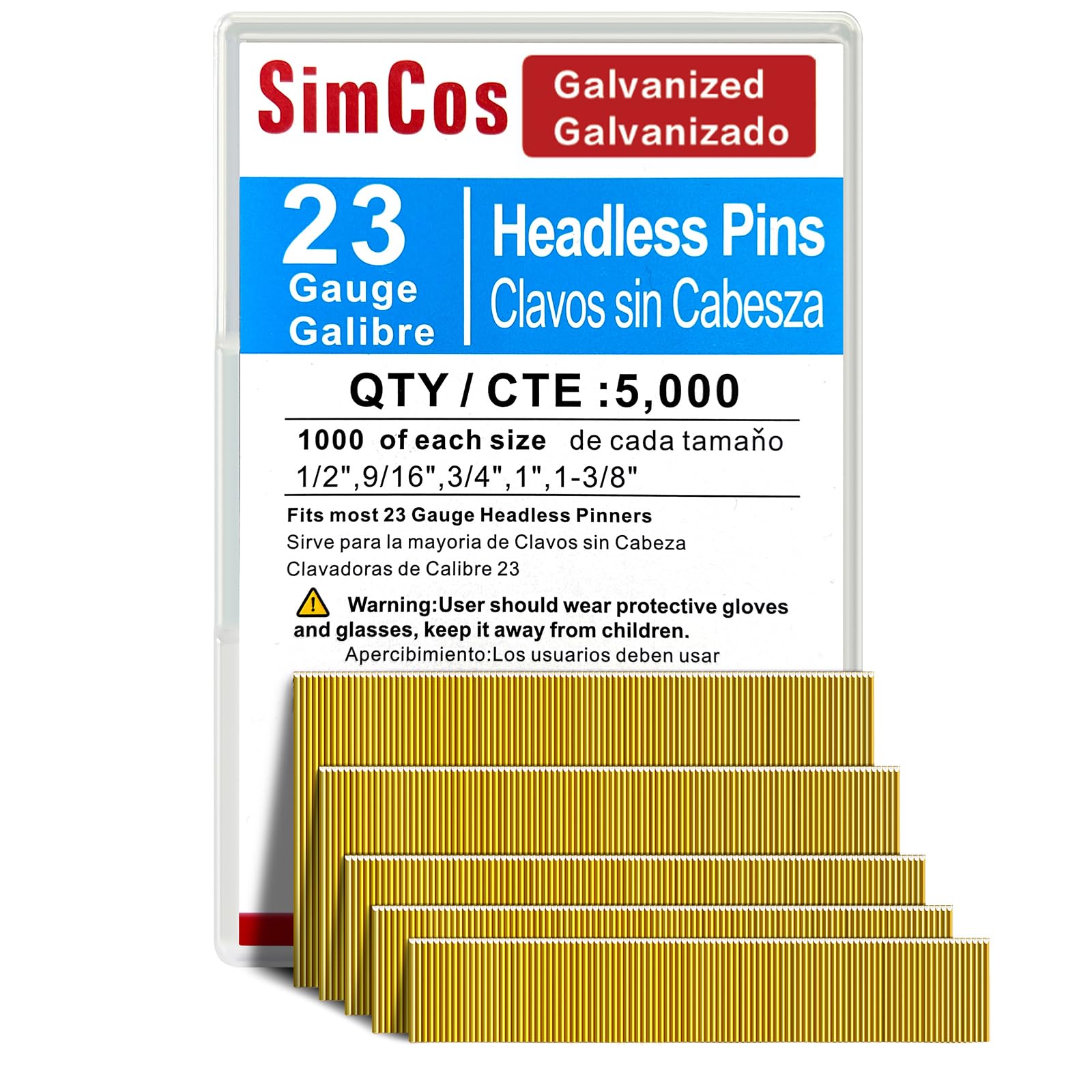 SimCos 23 Gauge 304 Stainless Steel Pinner Nails – 4000 Pcs, 4 Assorted Sizes (5/8 To 1-3/8 Inch)