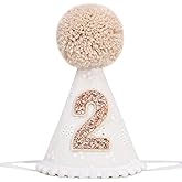 SYESQL White Brown 1st Birthday Hat - One Birthday Cone Hats, First Hats for Girls/Boys