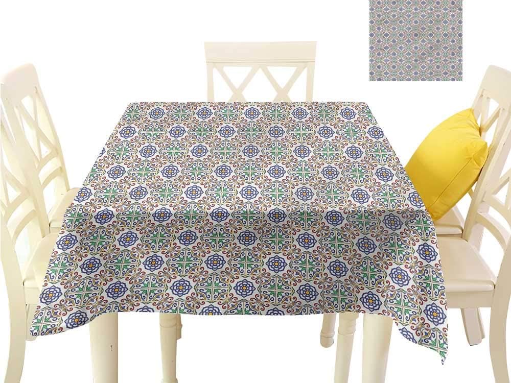 WilliamsDecor Small Square Tablecloth Geometric,Portuguese Tiles Table