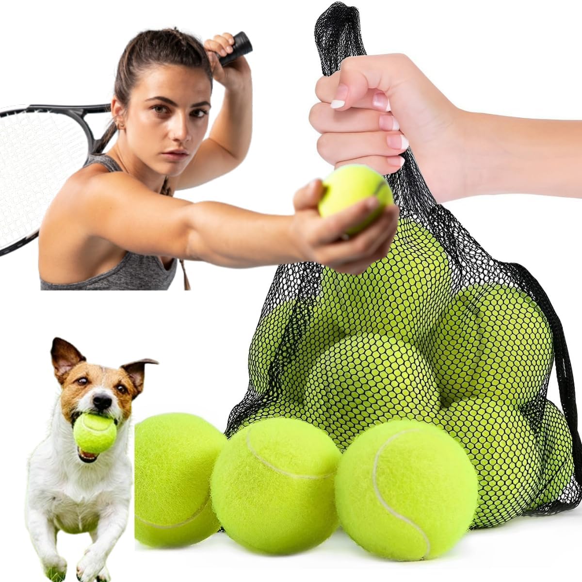UR CHOICE Durable Tennis Balls for Practice & Training 12 Pack, Ideal for All Courts, Dog Play & Sports Drills, Multi Purpose Long Lasting Tennis Balls for Kids & Adults, Includes Mesh Carry Bag
