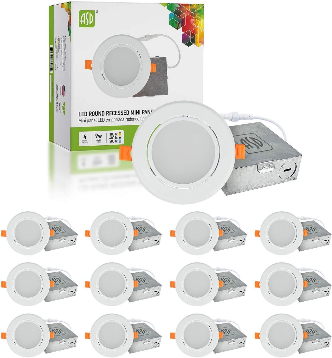 ASD (12 Pack) 4 Inch LED Adjustable Recessed Light with Junction Box, 3