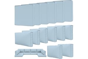 Tounosnt 14 Pcs Outdoor Patio Cushion Covers - Replaceable Waterproof Furniture Cover With Zippers, Non-Slip for Couch, 3 Sizes (Light Blue)