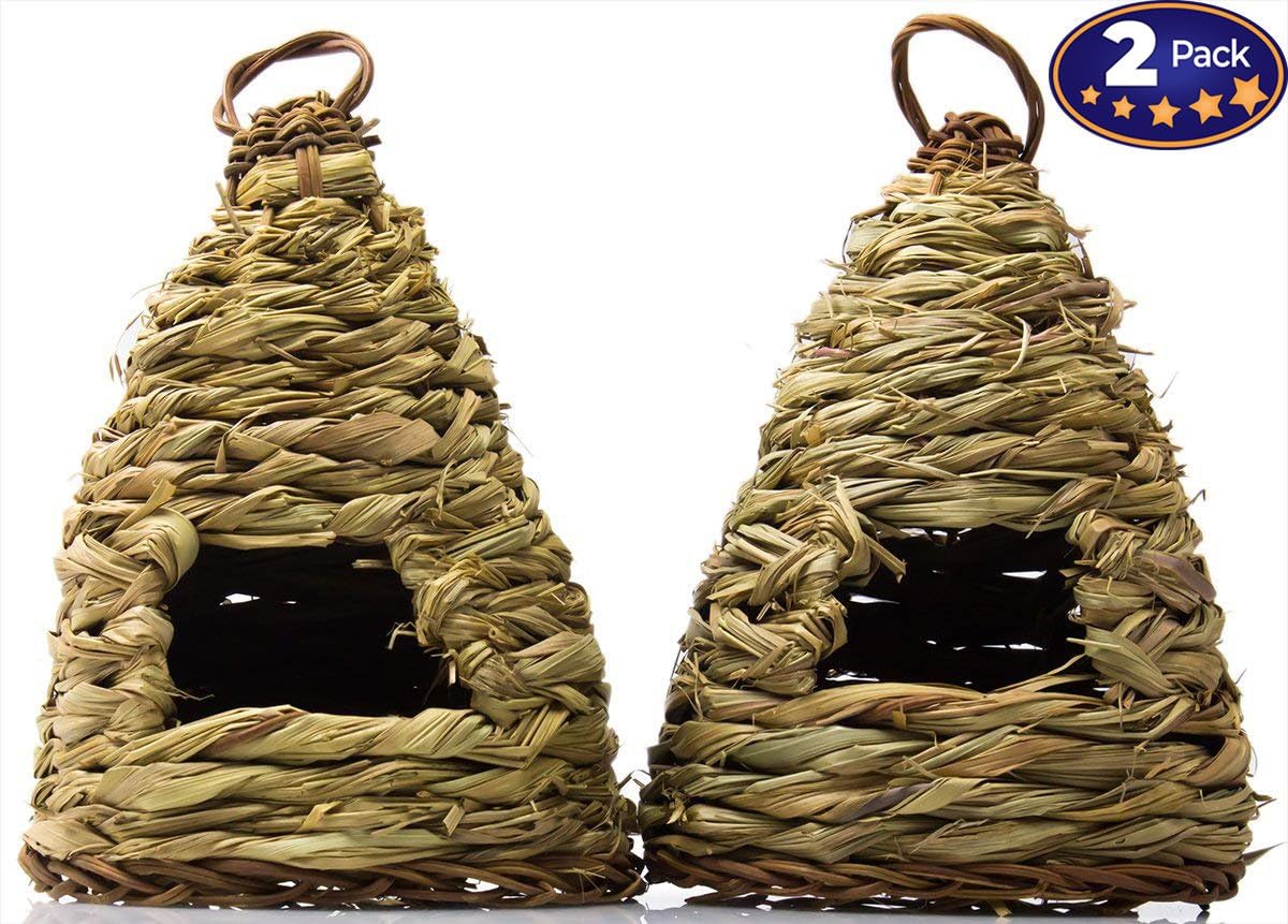 Woven Birdhouse 2 Pack: 10 Hive-Style. Ideal for Small Birds & Hummingbirds to Rest In. Bird Houses Are Made of Natural Fiber to Blend Into Your Garden. For Outside or Inside Decorative Use.