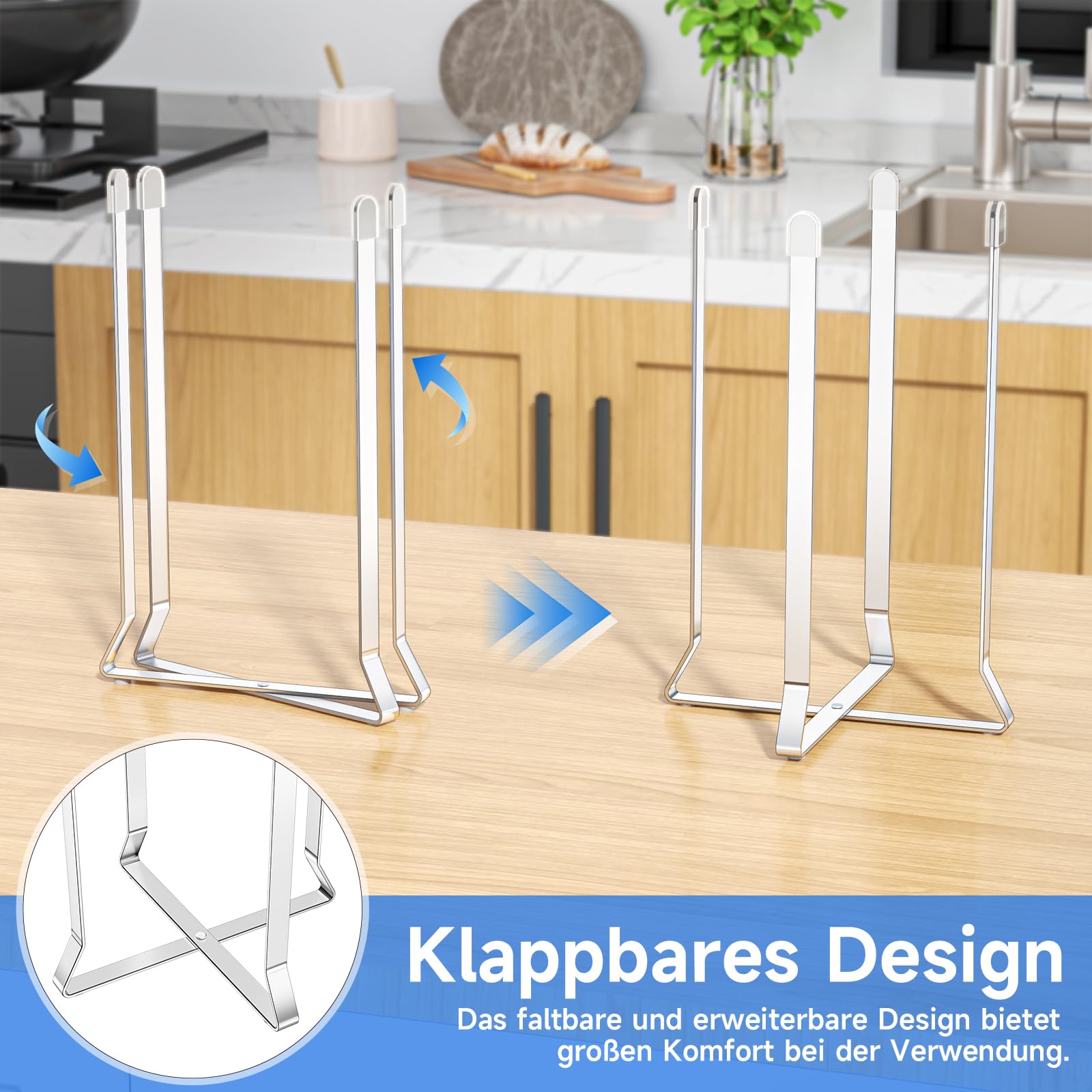 LOXSUN Abtropfgestell Flaschen, Metall Flaschenhalter für 4 Flaschen, Flaschentrockner Abtropfständer, Flaschenständer zum Abtropfen, Flaschenabtropfgestell Küche für Flaschens und Becher (1, Silber) 6