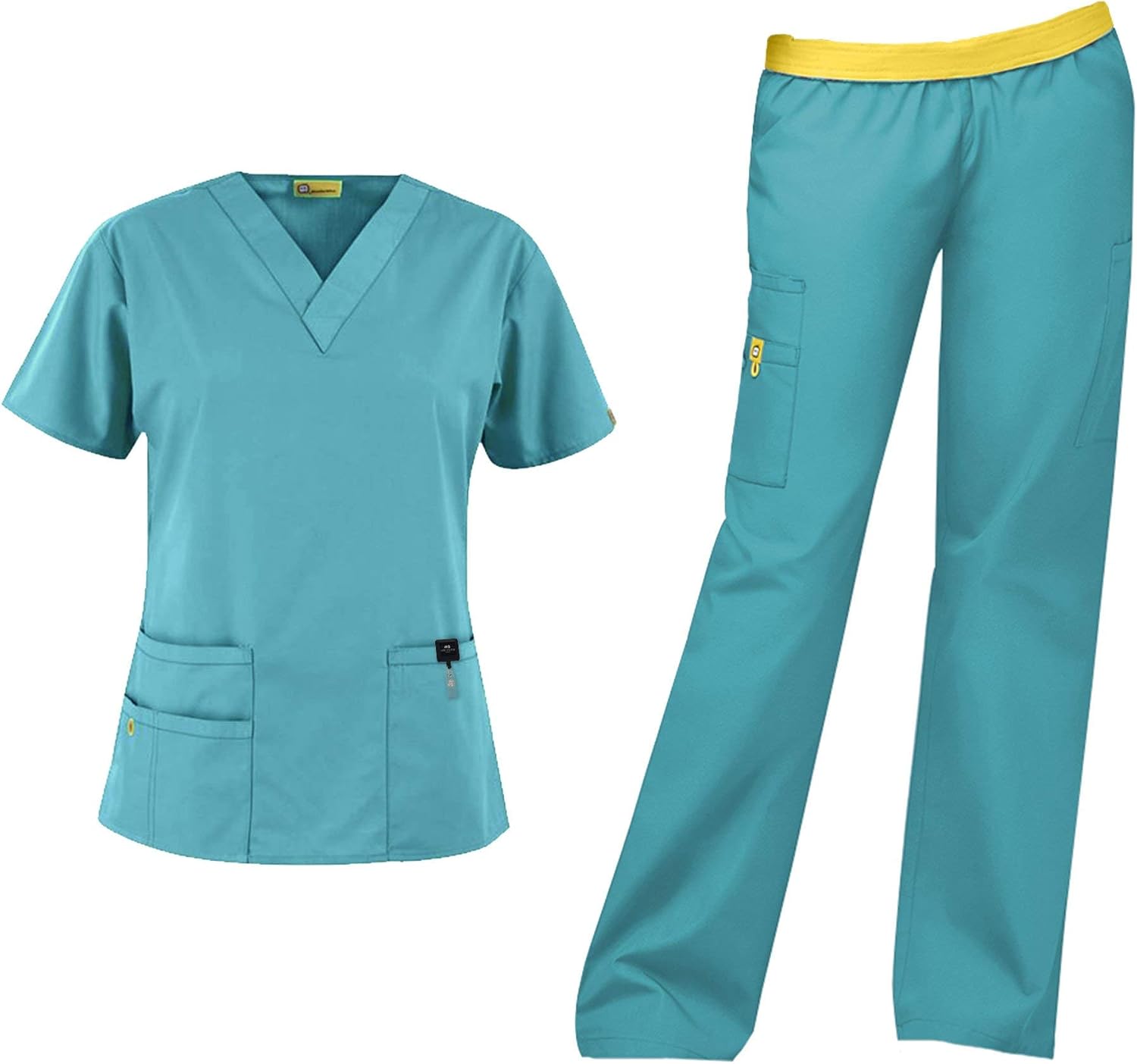 WonderWink Origins Women's Scrub Set Bundle- 6016 Bravo Top & 5016 Quebec Cargo Pant & Marc Stevens Badge Reel: Clothing