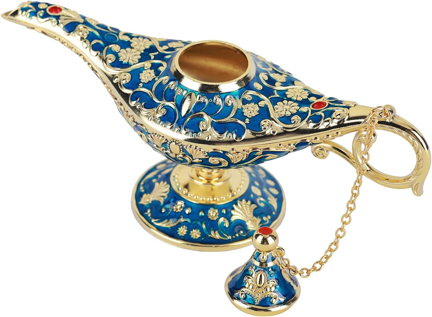 Oil Lamps & Accessories - XINGYAN 8.27Lx4.33H Authentic Aladdin's Magic Genie Lamp,Legendary Arabian Wishing Light,Decorative Costume Prop,Handcrafted Metallic Design,Multiple Colors for Various Characters(Peacock Blue)