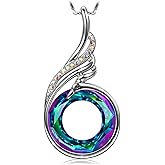 WHHFS Phoenix Crystal Pendant Necklace for Women Rise from the Ashes - Vintage Copper Silver-Plated Jewelry with 7 Diamond Accents, Gift for Mom, Girlfriend, Wife, Mother's Day, Wedding, Anniversary & Evening Party,Symbol of Luck and Renewal.