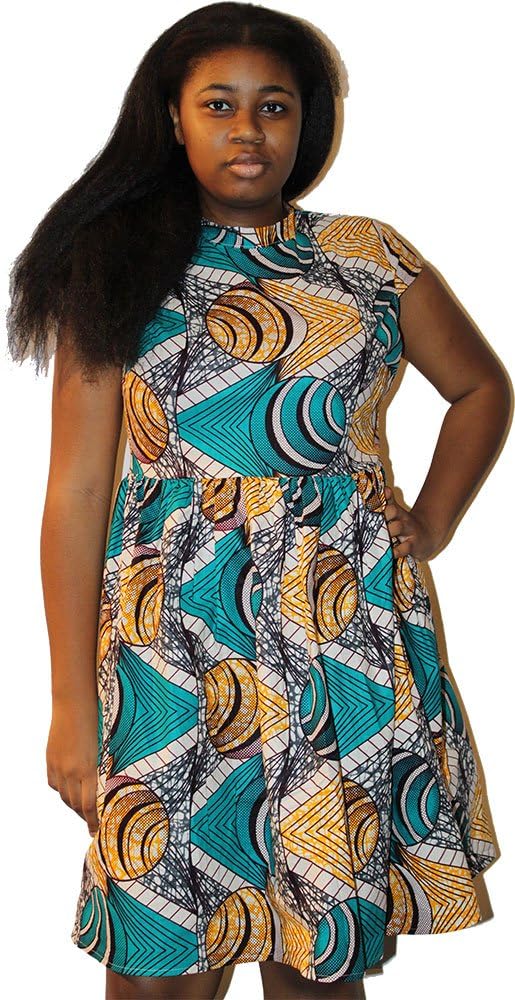 African clothing Ankara fabric pattern dress - Beige