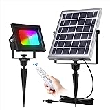 UPONUN Solar Flood Lights Outdoor 7 Singe Colors & RGB Color Changing with Remote Control IP67 Waterproof Solar Powered Lands