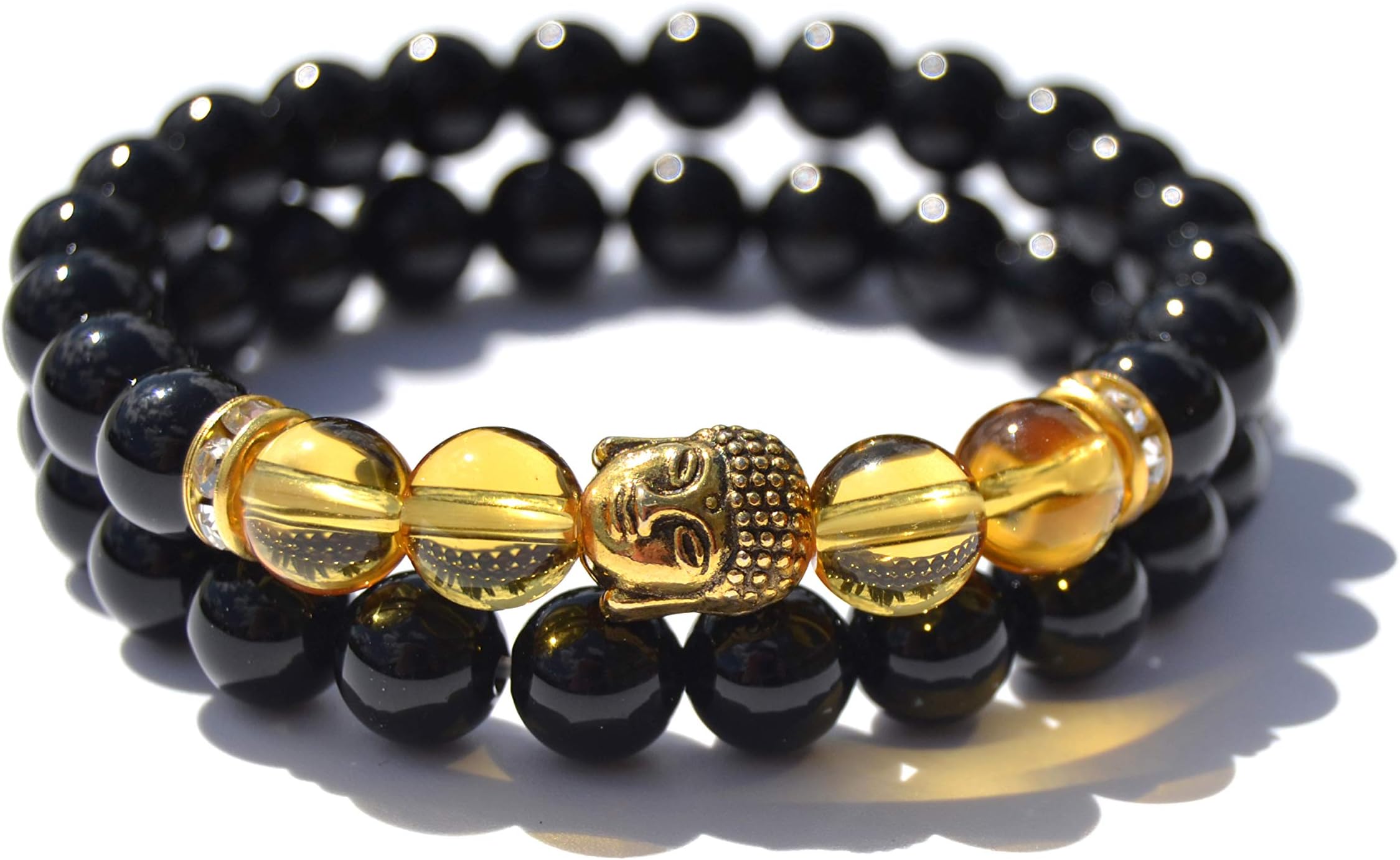 bracelet Fashion Chakra ágatas, of Natural Stone Bracelet with Black Agate Beads and Citrine Quality AAA