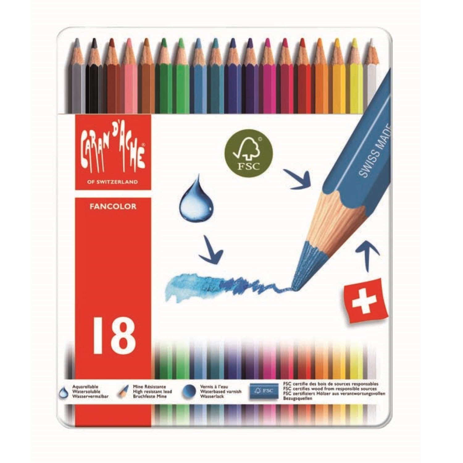 Caran d'Ache Creative Art Materials Fancolor Water Soluble Pencils 1, Multi-Colour