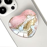 Ksadiye Expandiing Moblile Cell Phone Grip Heart Shape Glass Holder for Smartphones, Cellphone Collapsible Stand(Pink Gold Marble