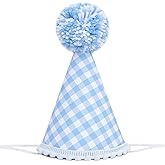 HUHJRUAR Gingham 1st Birthday Hat - Boy/Girl 1st/2nd/3rd/4th Birthday Decorations,Gingham 1st Party Hat