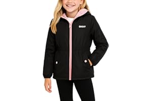 DKNY Girls Fleece Jacket - Polar Fleece Lined Midweight Hooded Anorak Windbreaker - Cozy Outerwear & Winter Jackets for Girls