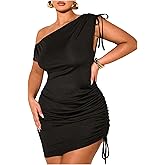 Floerns Women's Plus Size Off The Shoulder Short Dress Drawstring Ruched Side Formal Party Bodycon Mini Dresses