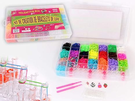 5800 Teile XXL Loom Set Bands Gummibänder Starter Box Bunt Gemischt mit Webhaken und Charms Anhänger S-Clips