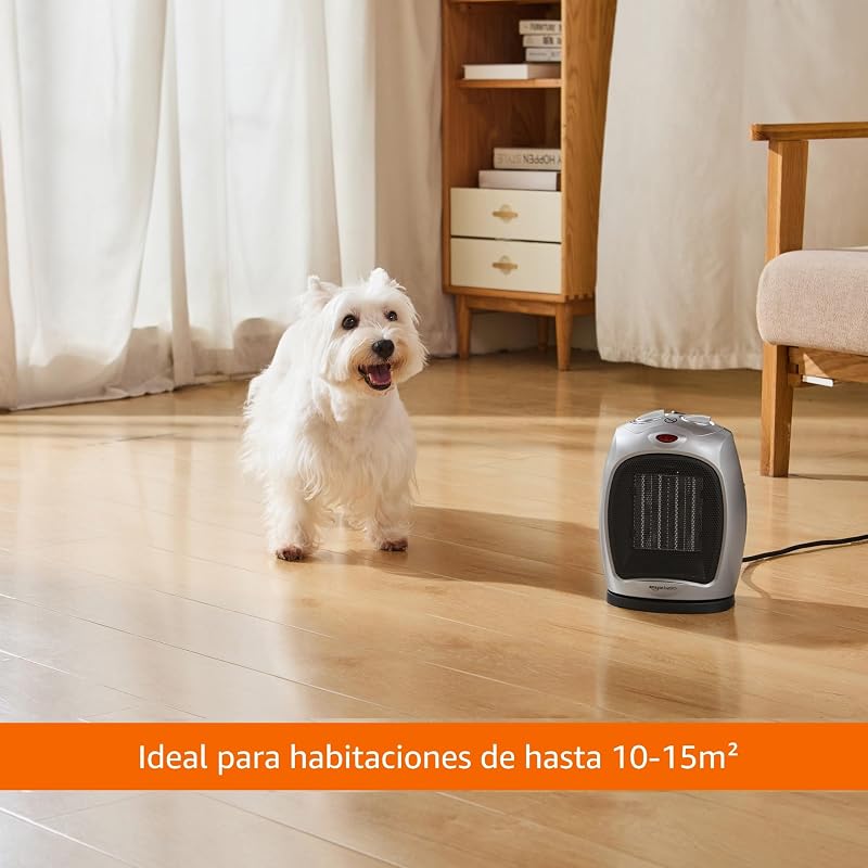 Aquecedor cerâmico oscilante, 1800 W, com termóstato ajustável, prateado