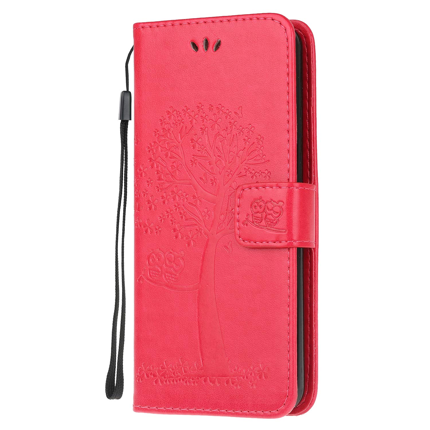 Motorola Moto G50 Case Leather Wallet Flip Folio Magnetic Clasp Stand View Bookstyle Case for Motorola Moto G50 Phone Case Cover Shockproof Cute Owl & Tree Pattern, Red