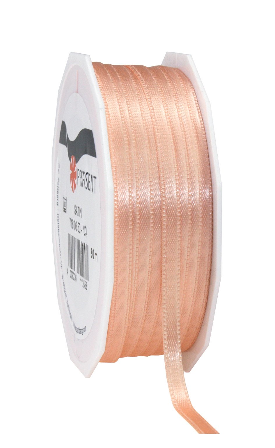 PRÄSENT C.E. Pattberg SATIN apricot gift ribbon, 55 yards for Wrapping Gifts, 0.24 inches width, Ribbon for Decorating & Crafting, Decorative Ribbon for Gifts, for every occasion