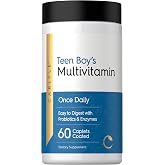 Carlyle Teen Multivitamin for Boys | 60 Caplets | Once Daily | Easy to Digest with Probiotics &amp; Enzymes | with Iron | Non-GMO, Gluten Free