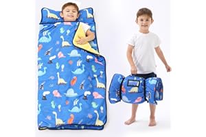 BORPRES Nap Mat with Pillow Blanket Set: Sleeping Mats for Toddler Kids - Thick Large Roll up Slumber Bag for Daycare Preschool Kindergarten Boys Girls