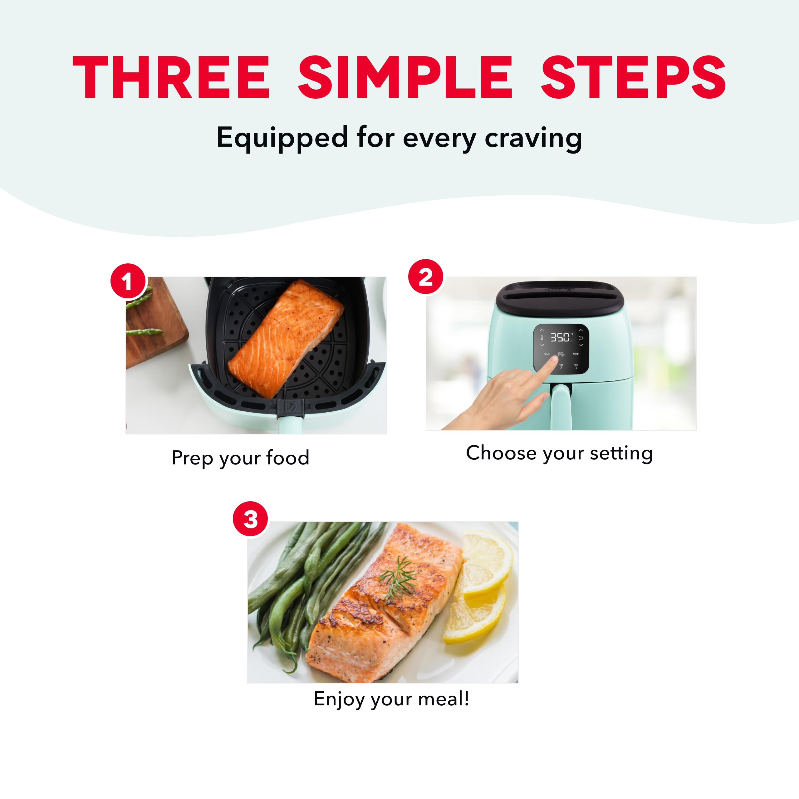 Freidora de aire eléctrica DASH Tasti-Crisp™, 2.6 cuartos, gris - Freidora de aire compacta para alimentos más saludables en minutos, ideal para espacios pequeños - Apagado automático, digital, 1000 vatios