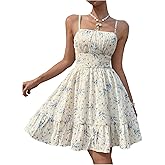 Verdusa Women's Boho Floral Shirred Sundress A Line Sleeveless Flowy Dresses