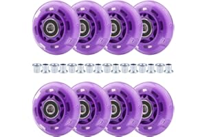 Wheelgoo 8pcs 64mm inline Skate Wheels Purple Flashing Wheels for Kids and Youth Beginners Children's Inline Skates Indoor/Outdoor Use (Purple, 64mm)