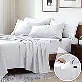 Cathay Home TwinXL Double-Sided Organizer Pocket Fitted Smart Sheet - Double Brushed Ultra Soft – Wrinkle & Fade Resistant - 14" Deep Pocket Fitted Sheet Only (TwinXL, White)
