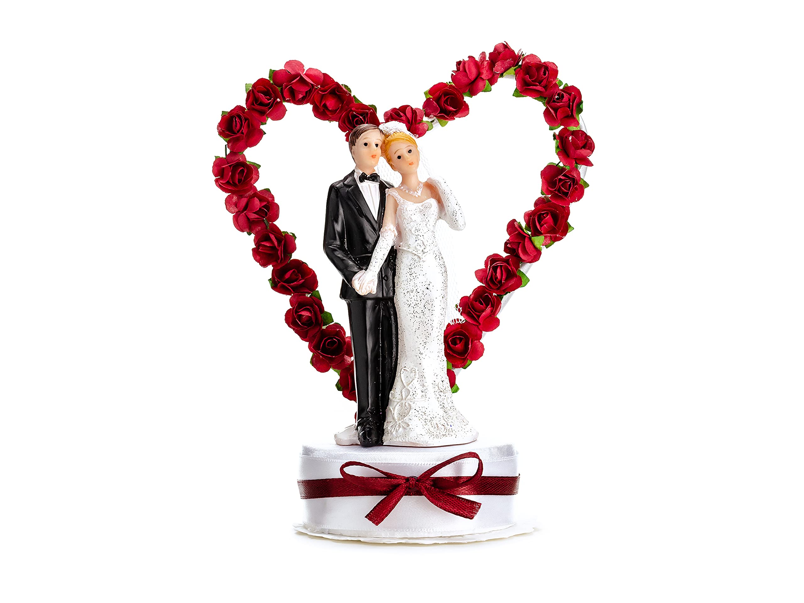 PartyDeco Wedding Cake Topper Decoration, 1pcs Acrylic Bride & Groom with Red Heart, for Weddings