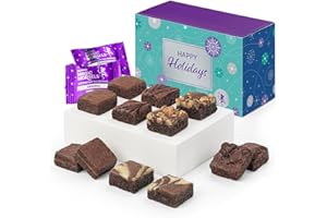 Fairytale Brownies Happy Holidays Magic Morsel Dozen Individually Wrapped Gourmet Chocolate Food Gift Basket - 1.5 Inch x 1.5 Inch Bite-Size Brownies - 12 Pieces - Item HH412