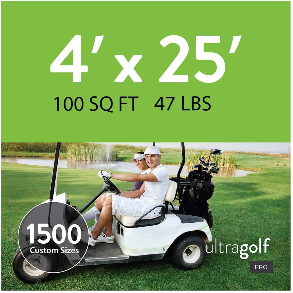UltraHedge 4 x 25 Ft UltraGolf Pro Artificial Grass for Golf Putts Sports Outdoor Indoor Green Faux Synthetic Fake Grass Decor Mat Rug Pad Carpet Turf 100 SqFt 0.63" Tall Blades 44 oz Face Weight
