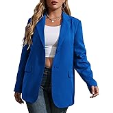 Womens Plus Size Casual Blazer Jackets Long Sleeve Open Front Buttons Work Office Lapel Blazers with Pockets