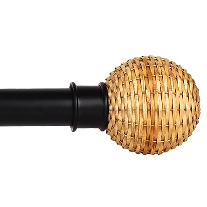 Decor Mart - Black Extendable Curtain Rod Set - 22-25 mm with Cane Finial and Mounting Hardware