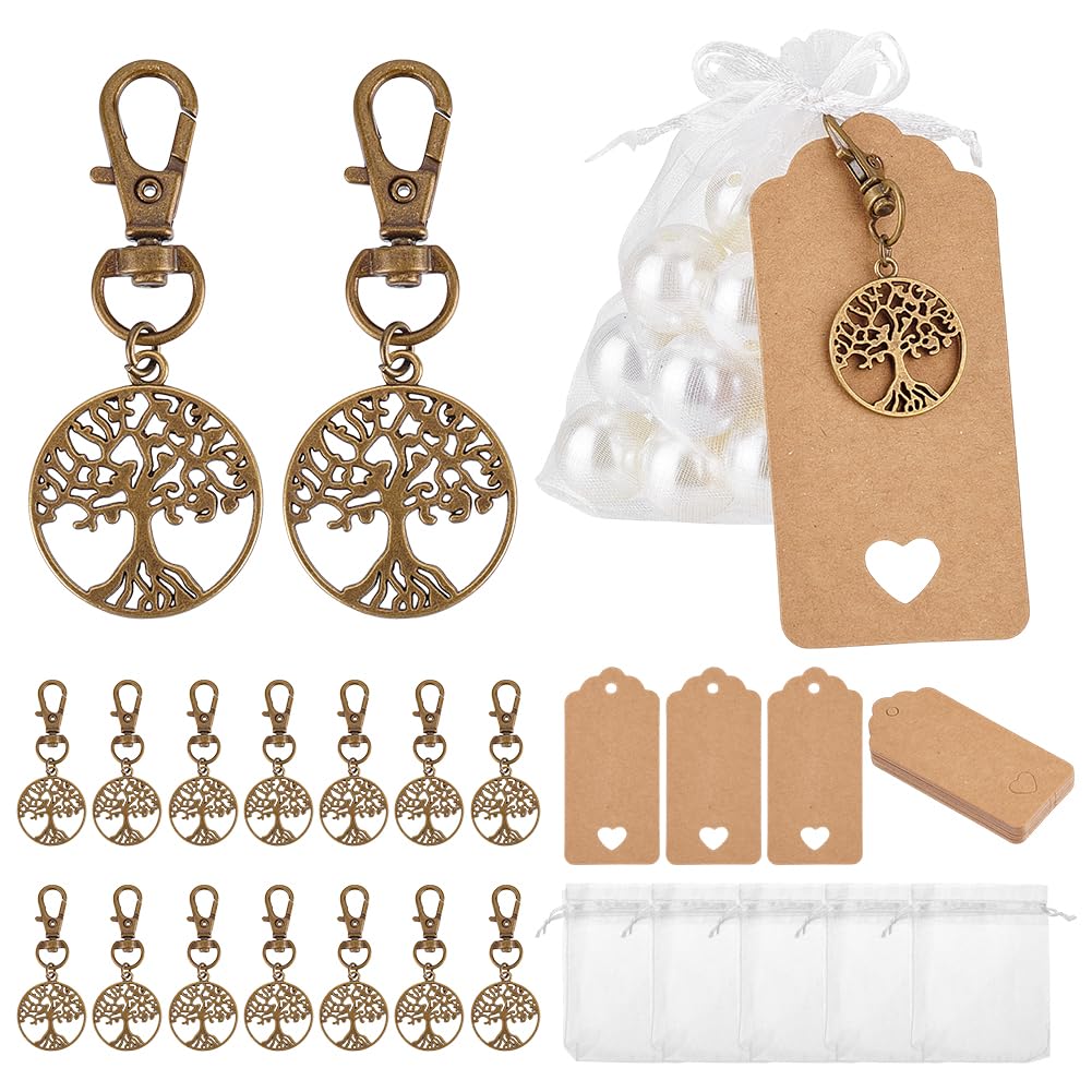 PH PandaHall 24 Sets Tree of Life Party Favors Organza Gift Bags with Antique Bronze Tree Keyrings Celebration of Life Favors with Blank Tags for Wedding Anniversary Guest Return