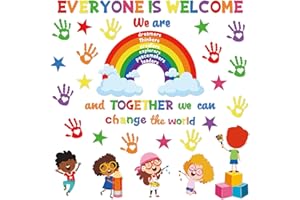 Dispowreath 73 Pcs Diversity Bulletin Board Decoration Set Diverse Student Hand with Heart Star Rainbow Diversity Classroom Decorations for Welcome Back to School Classroom Door Bulletin Board