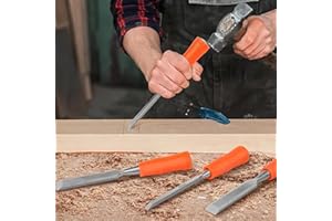 High Carbon Steel Wood Chisel with Ergonomic Handle, Professional Flat Chisel for Woodworking and Carving, 8mm Blade(Yellow)