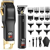 Hair Clippers for Men - Professional Cordless Barber Set, 180Min Runtime, LED Display, Anti-Snag Blades, 17-Piece Kit with 14 Guide Combs,Rechargeable Electric Shaver Kit