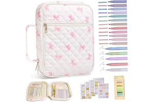 Bible Cover, Portable Quilted Bible Case with Pens & Tabs & Handle for Woman Girls, White, Case
