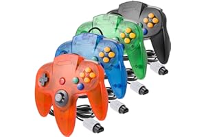 miadore 4 Pack Classic 64 Controller, Wired N64 Controllers with Upgraded Joystick (Non PC USB Version) (Black/Clear Green/Clear Blue/Clear Orange)