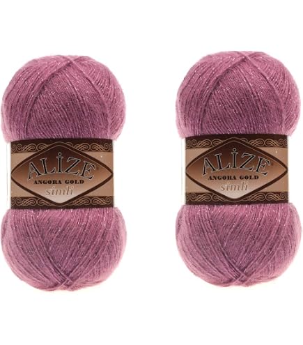 Alize Angora Gold Simli Yarn – 2 Skeins, 200gr, 1100 Yds, 5% Metallic, 20% Wool, 75% Acrylic - View #2