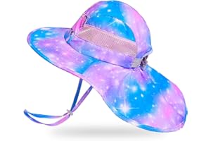 PLAY TAILOR Kids Sun Hat UV Protection Unicorn Summer Beach Play Hats Wide Brim Neck Flap for Girls Boys 2-9 Years