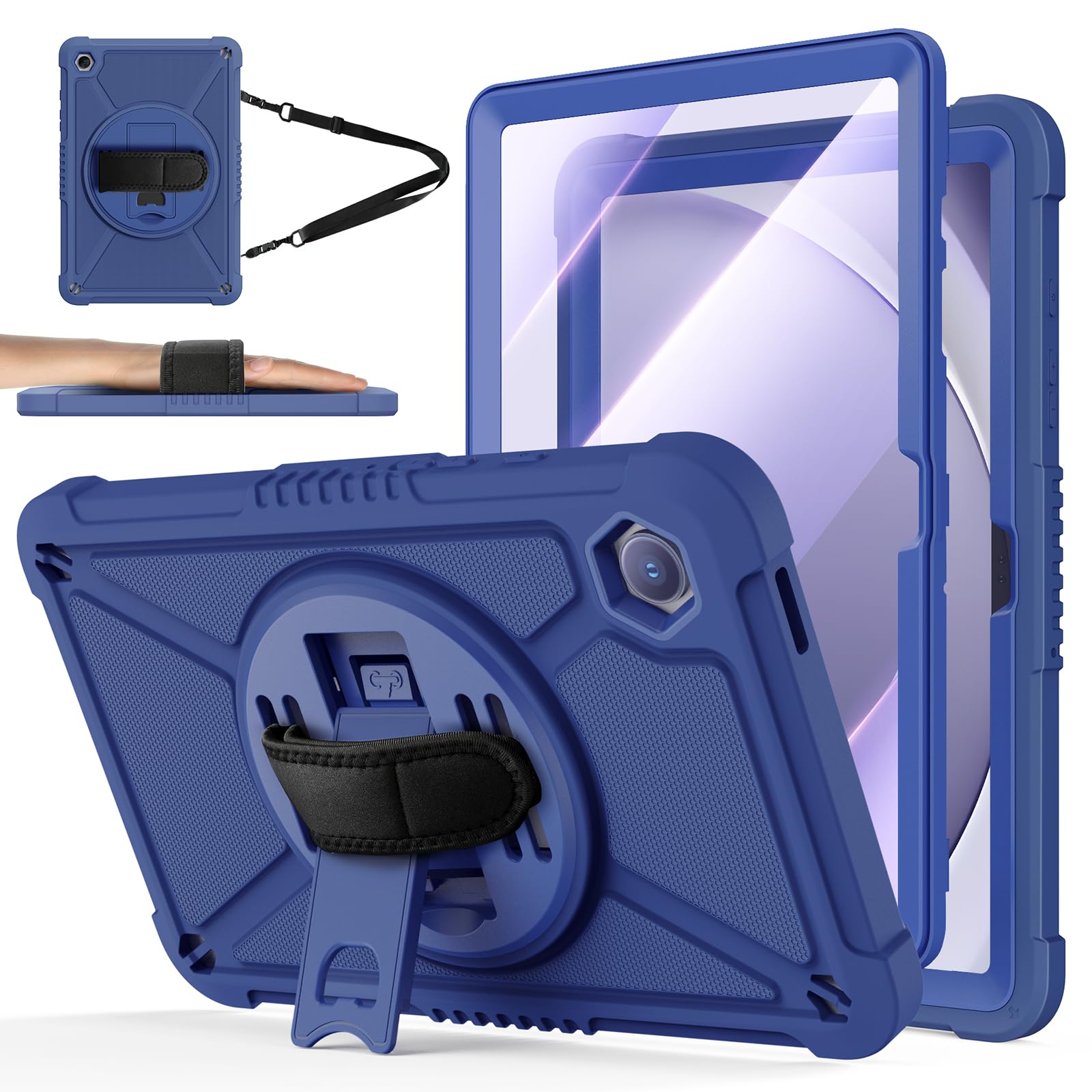 Photo 1 of ZtotopCases for Samsung Galaxy Tab A9+ / A9 Plus 11'' 2023 (SM-X210/X216/X218), Shockproof Hard Duty Case with Screen Protector+360 Rotating Hand Strap&Stand+Shoulder Strap for Tab A9+ Tablet, Blue