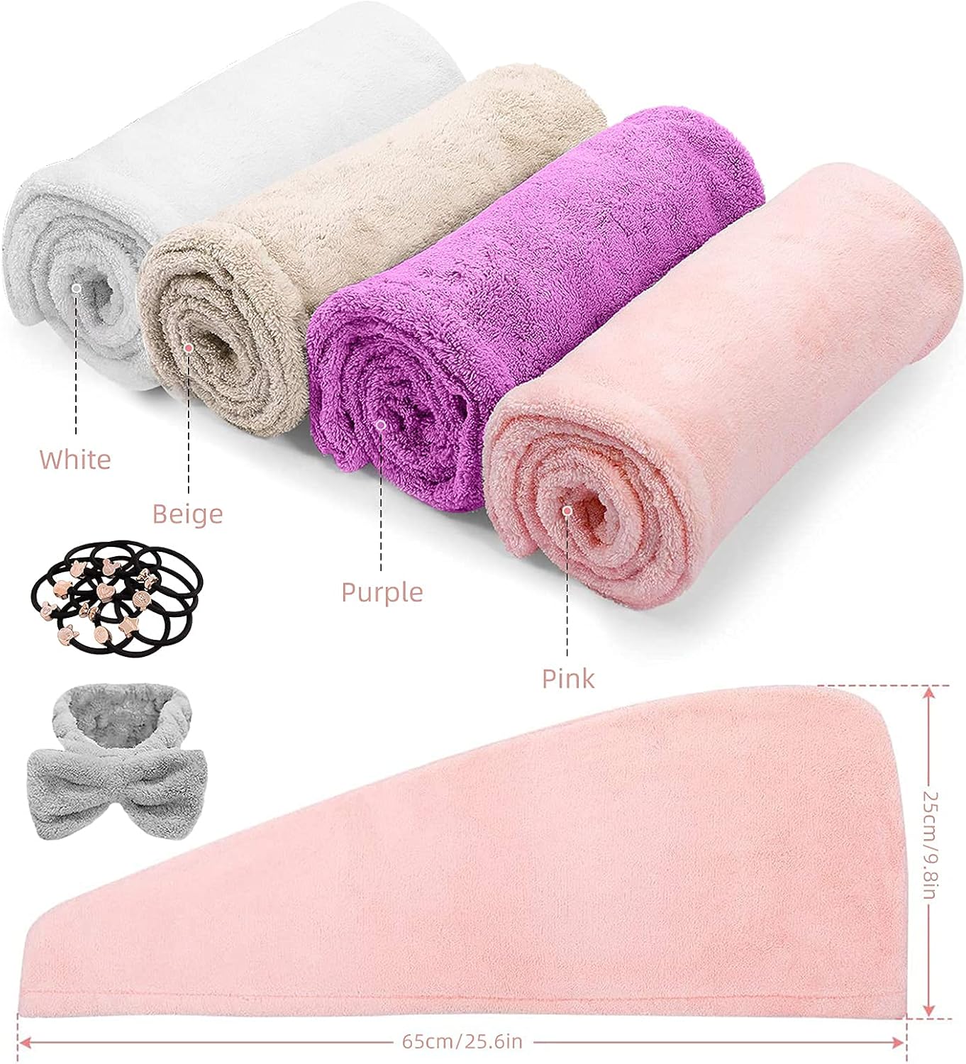 Farsaw Hair Towel Wrap, 4+1 Packs Microfiber Hair Towel Hair Turbans for Wet Hair, Ultra Absorbent Fast Hair Drying Towel for Women, Extra 10 PCS Gifts: Kitchen & Dining