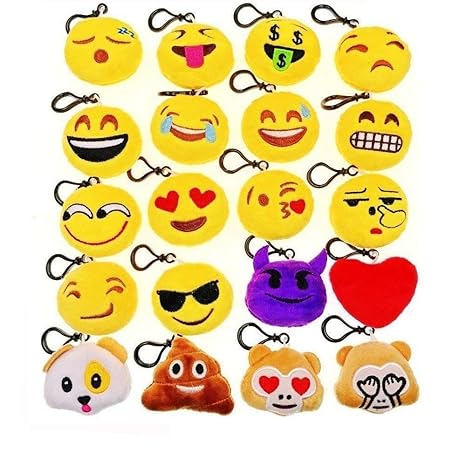 JZK 20 x Mini Emoji Schlüsselanhänger Plüsch , 5cm Smileys Tasche Rucksack Ranzen Anhänger, Spielzeug Geschenk Mitgebsel Gast