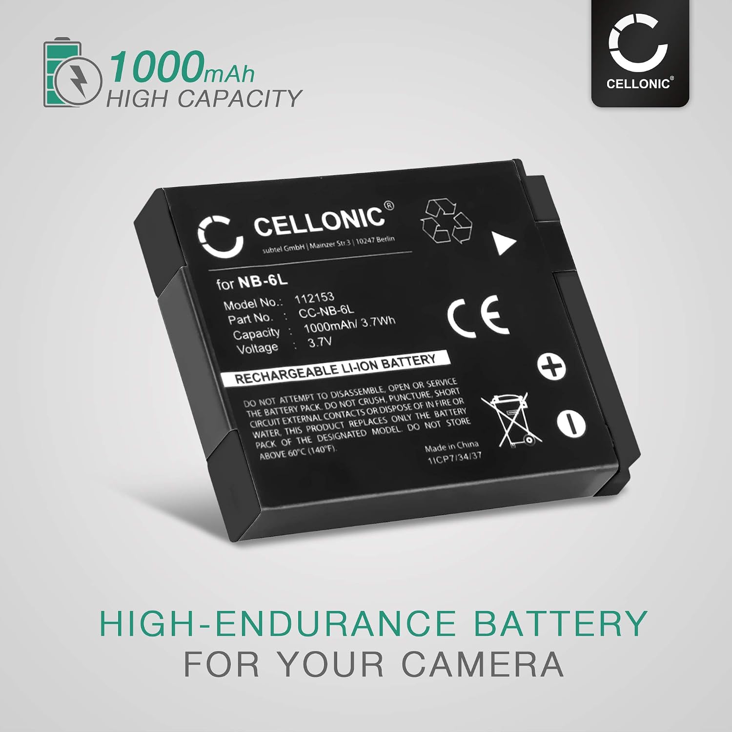 CELLONIC, Battery for Camera compatible with Canon PowerShot NB-6L, NB-6LH (3.7V, 1000mAh), Black, 1x Battery 1000mAh - Image 3