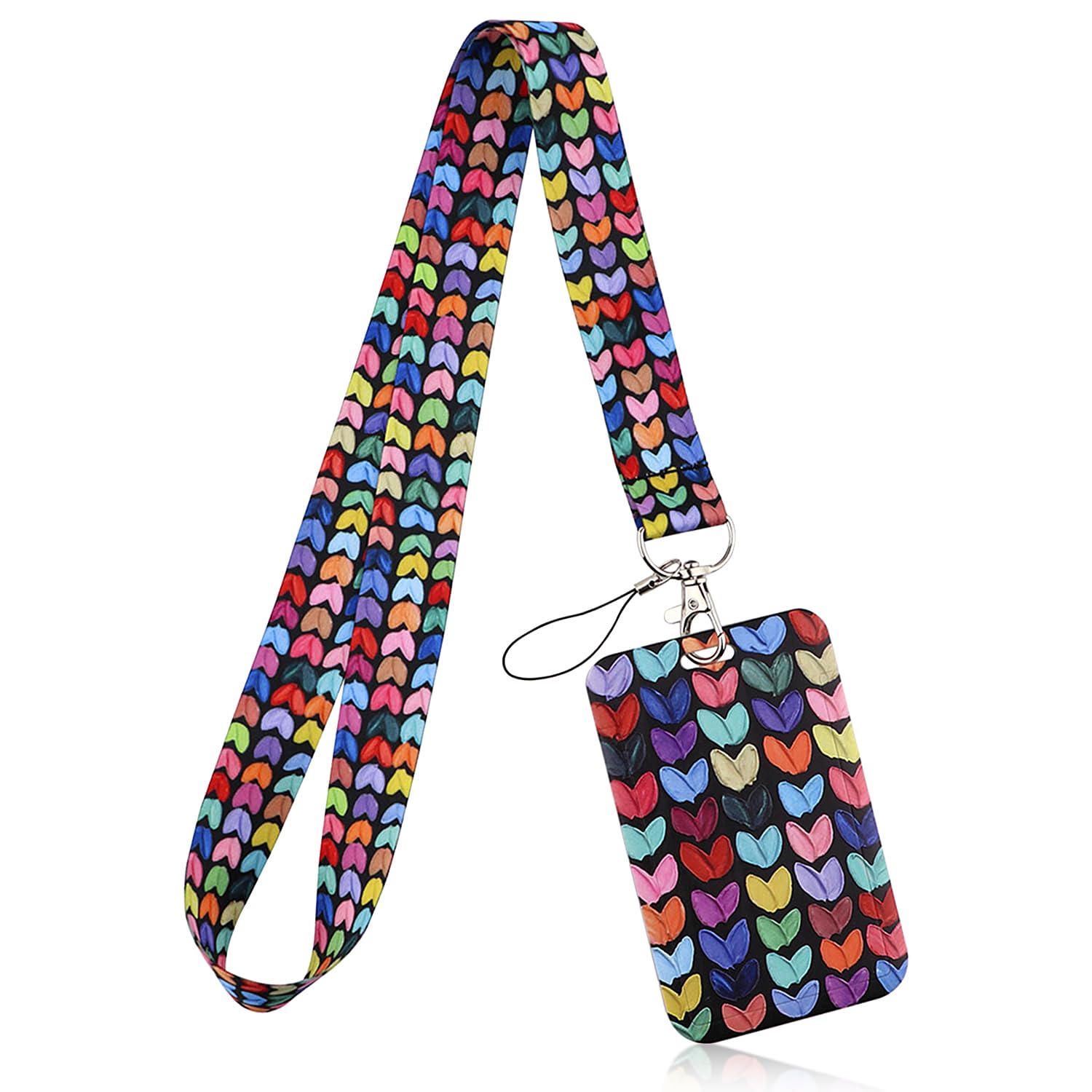 Rumyve 1 Piece Badge Holders with ID Lanyards - Variety of Patterns - Durable PVC Material - 45cm Lanyard Length(Colorful Heart)