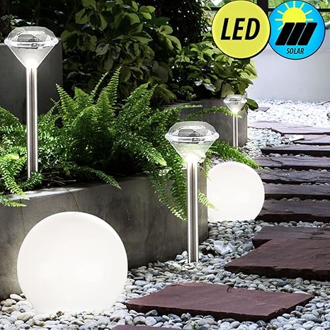 5er Set Led Solar Kugel Lampen Garten Weg Beleuchtung Beet Diamant Design Steck Leuchten Edelstahl Amazon De Beleuchtung